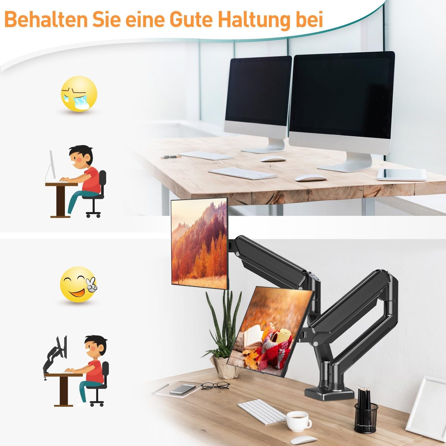 ELIVED Monitor Mount 2 Monitors for 13-32 Inch Screens with VESA 75/100