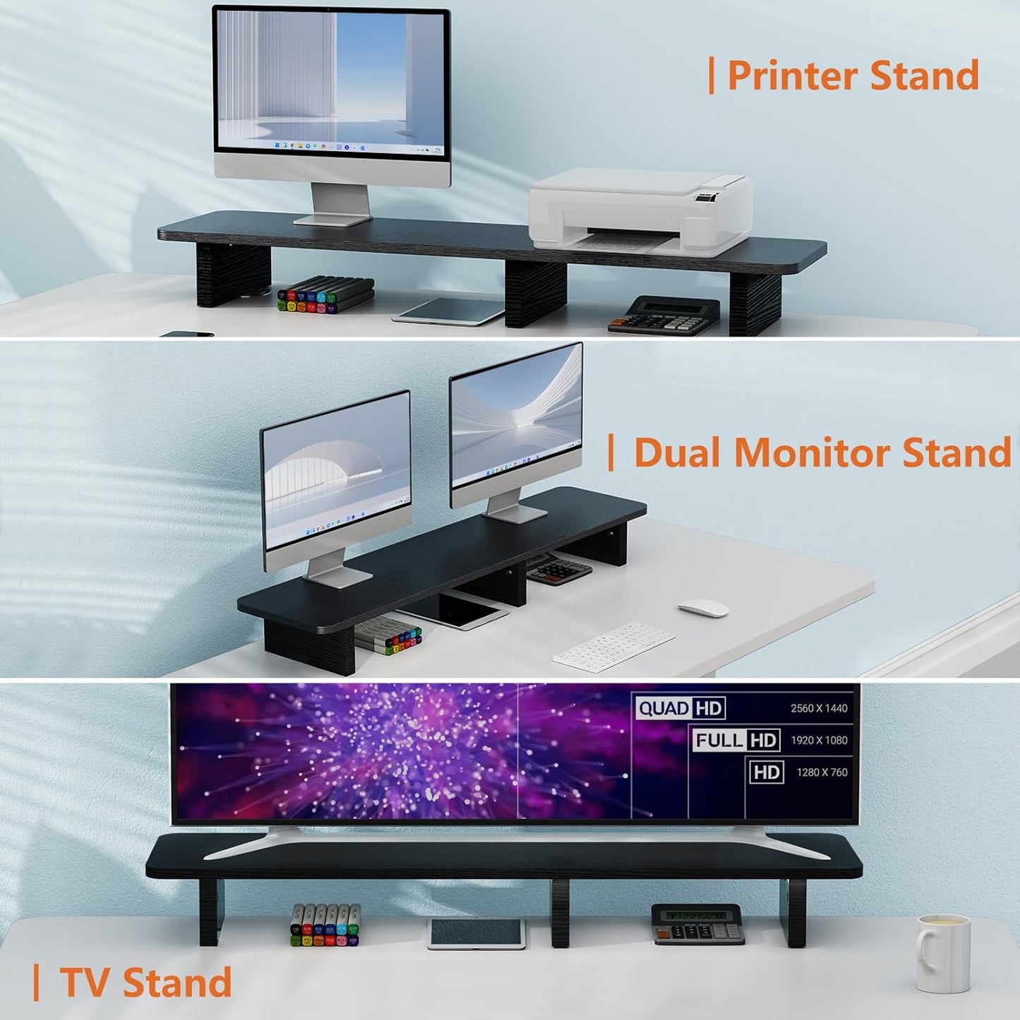 Ergofoucs Dual Monitor Stand, 39 inch Large Monitor Stand Riser for 2 Monitors, Wood Computer Monitor Stand for Desk with Storage Space for Office Assessories
