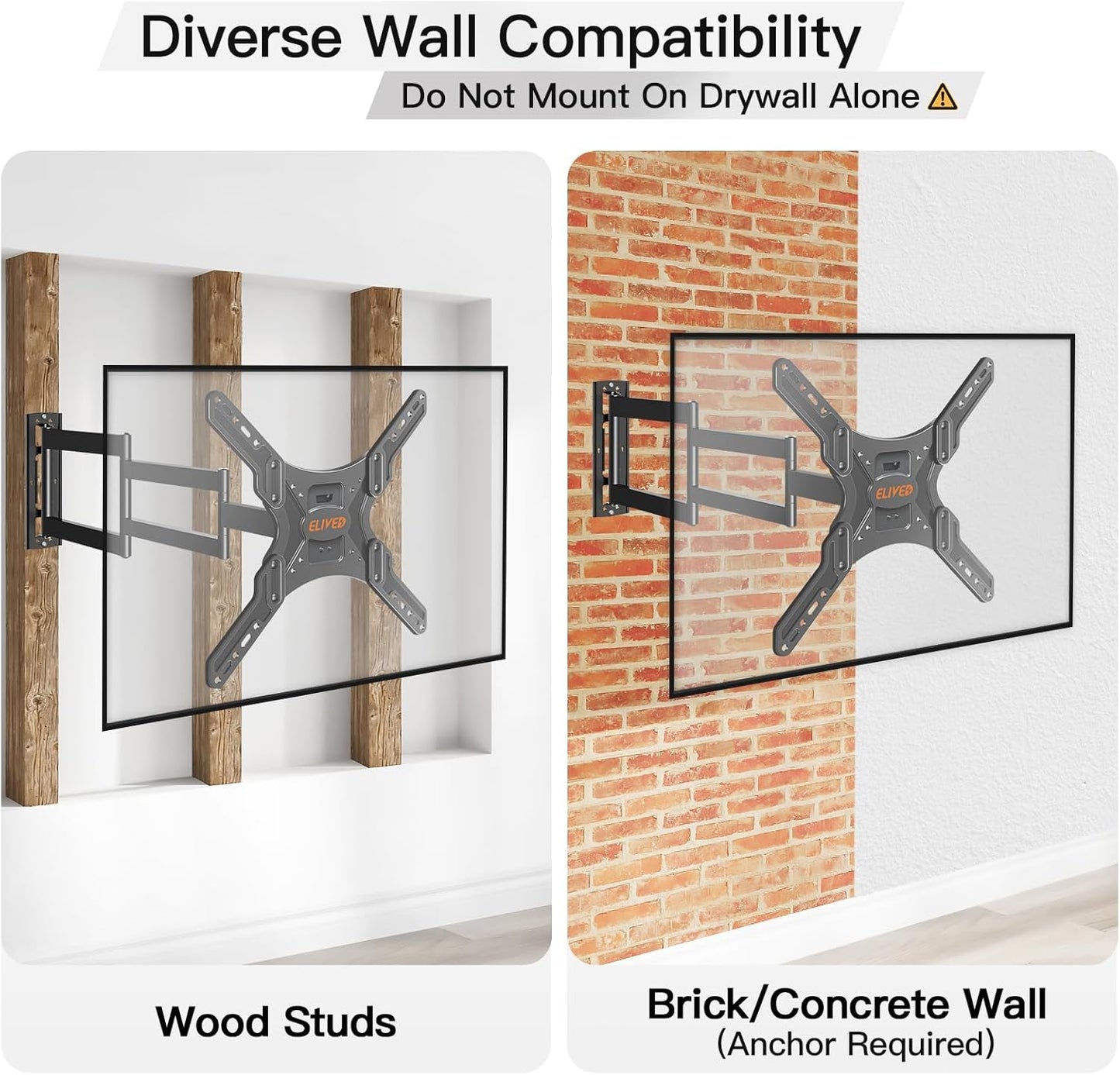 ELIVED Long Arm TV Wall Mount for Most 26-60 Inch TVs, 29.5 Inch Long Extension TV Mount Swivel and Tilt, Max VESA 400x400mm, Full Motion Wall Mount tv Bracket Holds up to 77 lbs.