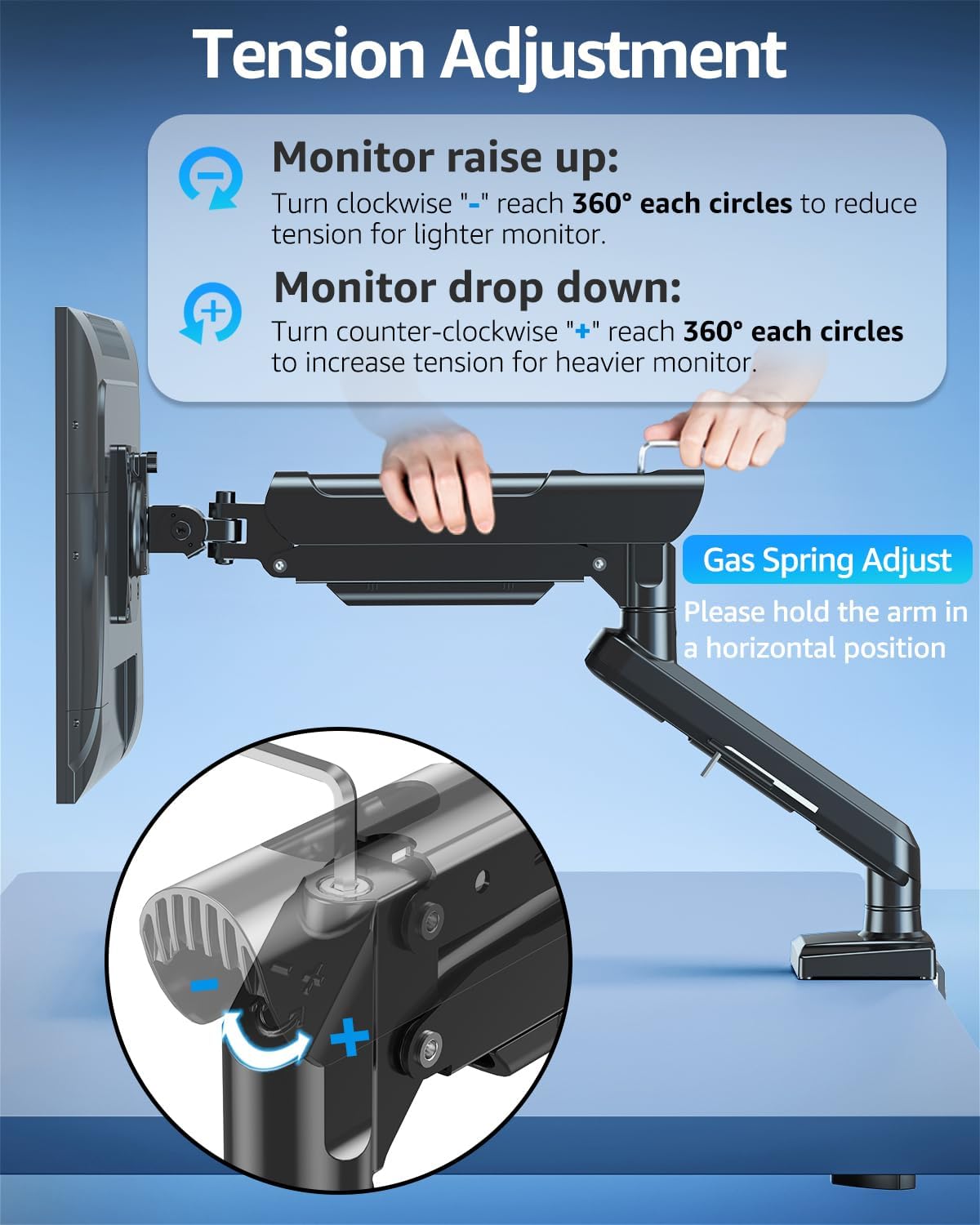 Freelift Single Arm Monitor Desk Mount for 13-32 inch Screen, Tool Free Height Adjustable Gas Spring Arm, Gaming Monitor Arm Holds 2-9kg, VESA 75 & 100mm, C-clamp & Grommet Options, Black