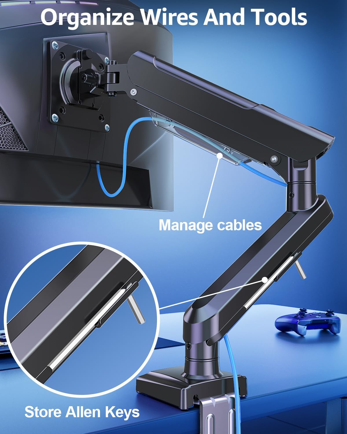 Freelift Single Arm Monitor Desk Mount for 13-32 inch Screen, Tool Free Height Adjustable Gas Spring Arm, Gaming Monitor Arm Holds 2-9kg, VESA 75 & 100mm, C-clamp & Grommet Options, Black