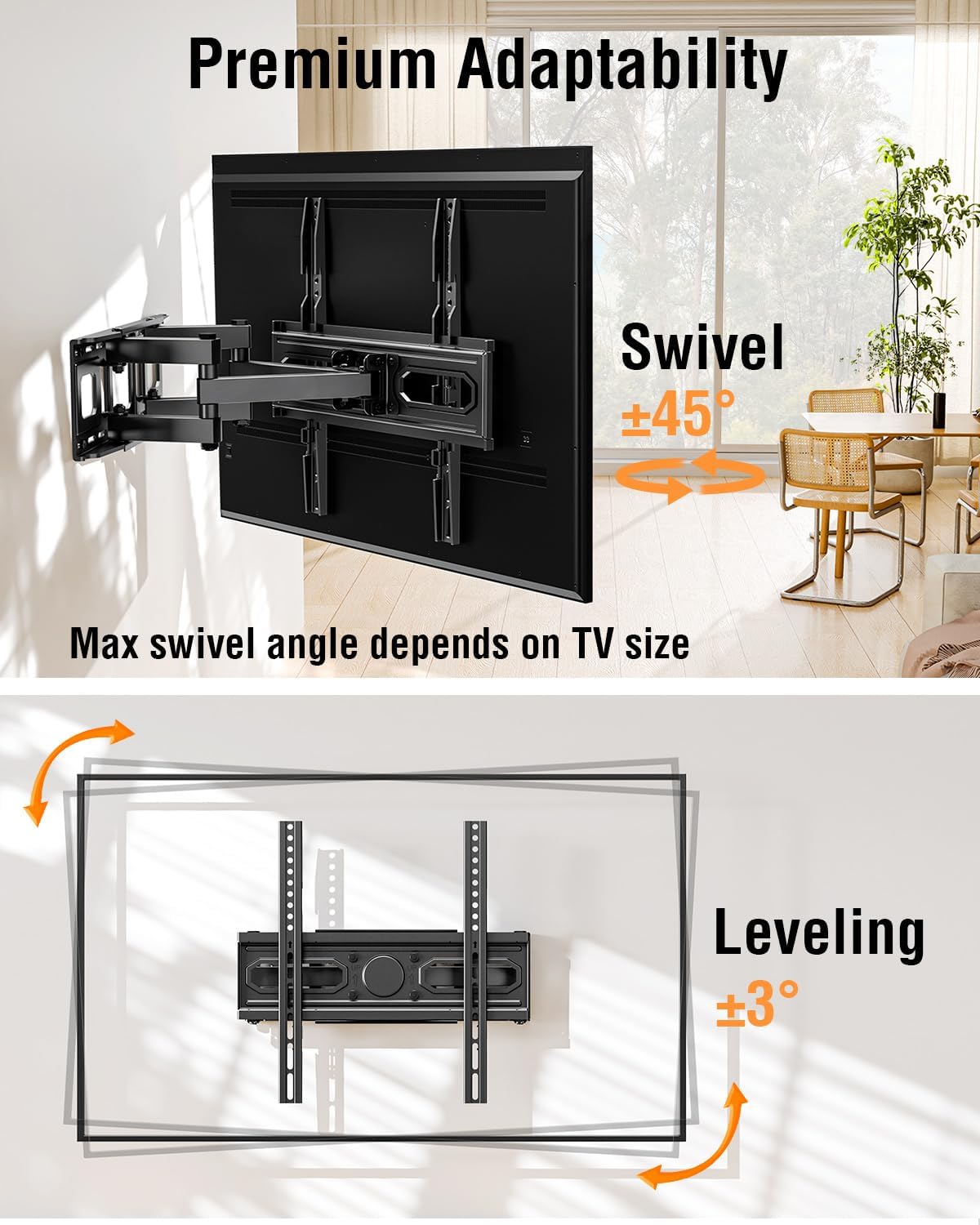 EconoMe TV Wall Mount for Most 26-70 inch TVs, Full Motion TV Wall Mount Swivel and Tilt, Wall Mount TV Bracket Max VESA 400x400, Holds up to 99 lbs, Fits 8” 12” 16" Wood Studs