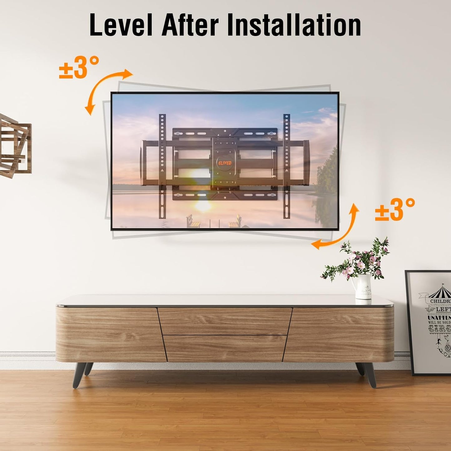 ELIVED TV Wall Mount for Most 37-82 Inch OLED QLED TVs, 8 Ball Bearings Smooth Swivel Extend for Ultra Slim Screens, Full Motion Wall Mount TV Bracket Max VESA 600x400mm, 100 lbs. Fits 16" Wood Studs
