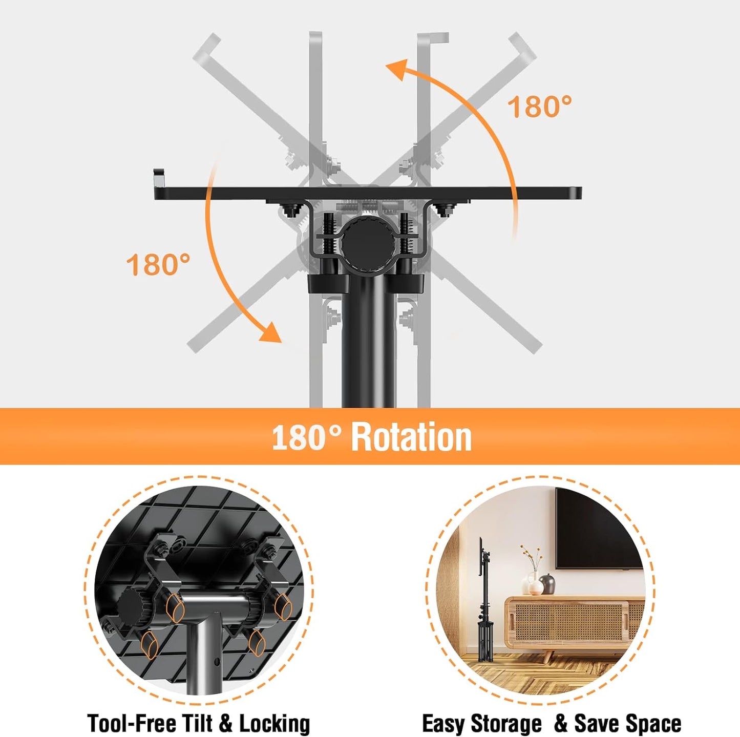 ELIVED Projector Stand - 21'' to 34'' Height Adjustable Portable Projector Tripod with 180° Tilting, Laptop Tripod Stand DJ Rack with Phone Holder for Home Office Stage Studio Outdoor Movies