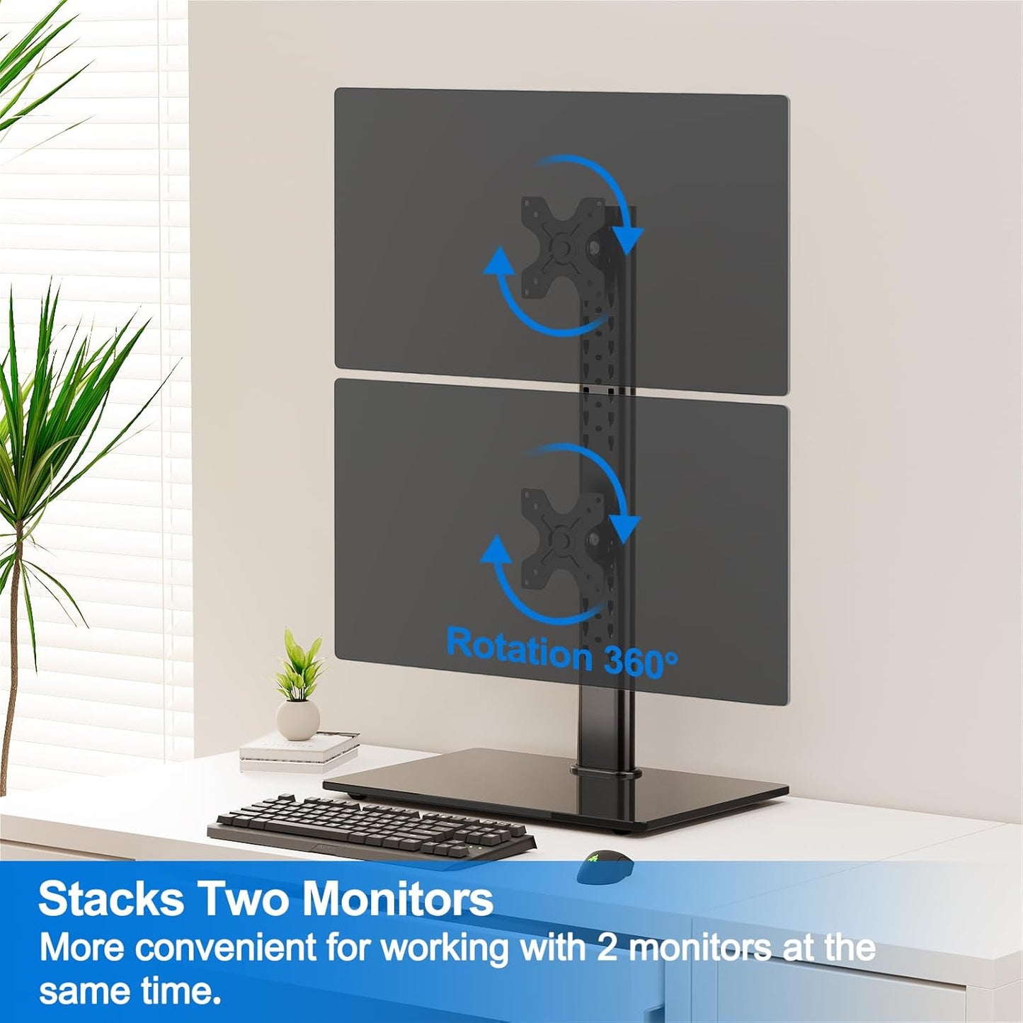 ErgoFocus Vertical Dual Monitor Stand Free-Standing Monitor Desk Mount with Height Adjustment