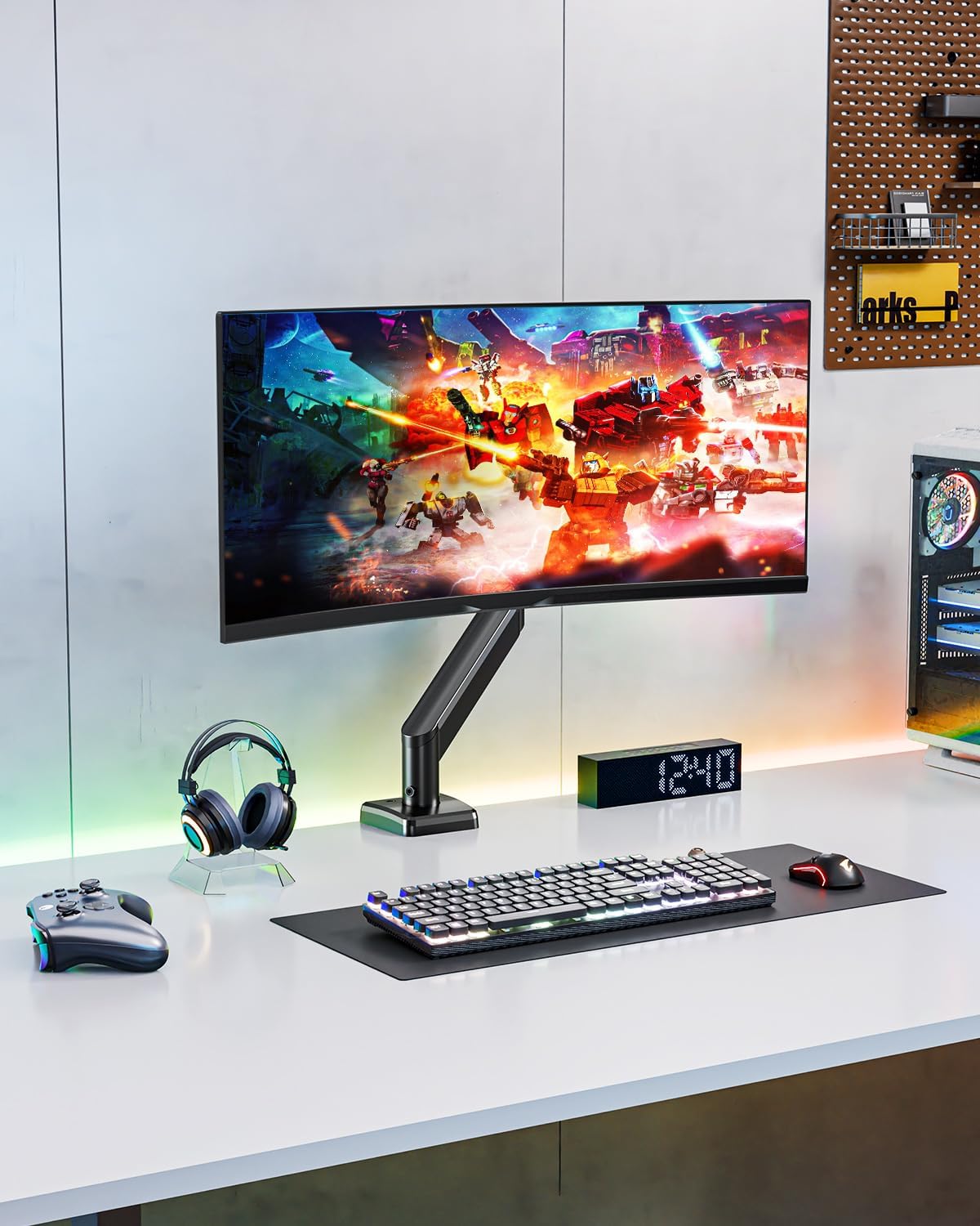 ELIVED EV6013B-DE Monitor Mount for 13 - 32 Inch Monitor, Ideal for 2-9 kg Gaming PC Screens with VESA 75/100 mm, Gas Spring Monitor Arm with Tilt, Swivel, Rotatable