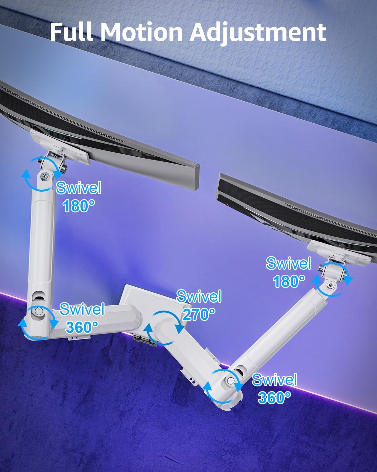 Freelift Dual Monitor Arm Desk Mount for 13-32 inch Screen, Height Adjustable Double Gas Spring Arm, Gaming Monitor Arm Holds 2-9kg, VESA 75x75 100x100 with C-clamp& Grommet, White EV6012W