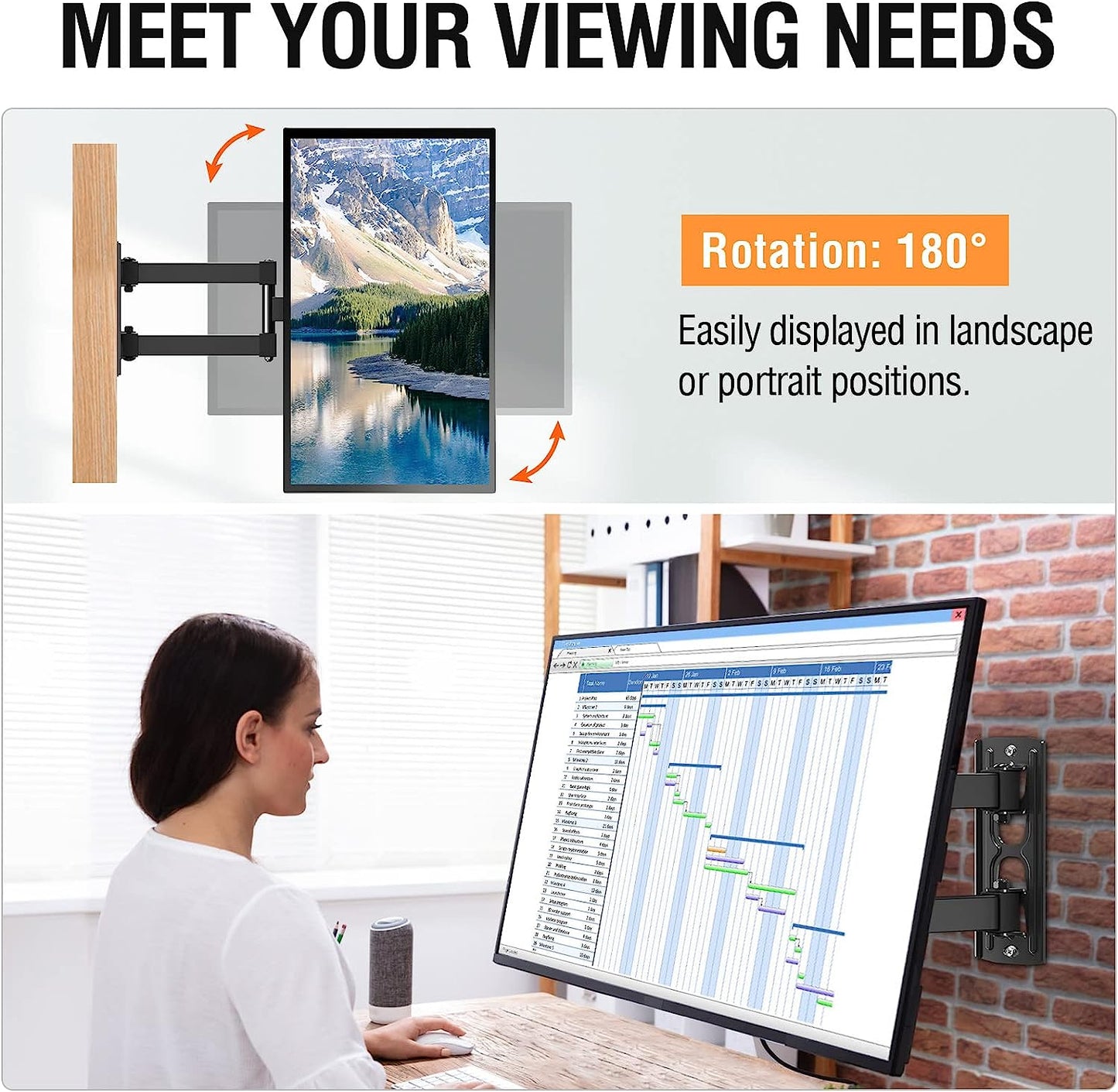 ELIVED UL Listed Full Motion TV Monitor Wall Mount for Most 14-42 Inch LED LCD Flat Screen TVs & Monitors, Swivels Tilts Extension Rotation, Wall Mount TV Bracket Max VESA 200x200mm, up to 33 lbs.