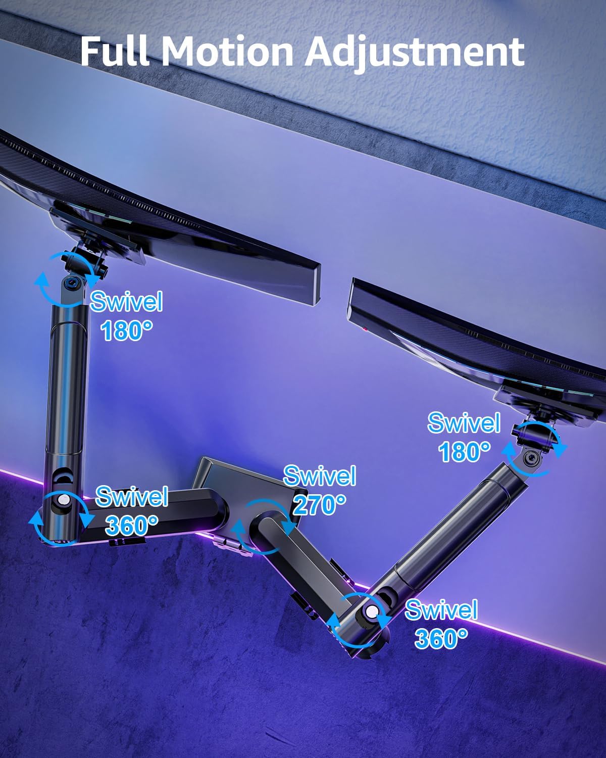 Freelift Dual Monitor Arm Desk Mount for 13-32 inch Screen, Height Adjustable Double Gas Spring Arm, Gaming Monitor Arm Holds 2-9kg, VESA 75x75 100x100 with C-clamp& Grommet, Black EV6012B