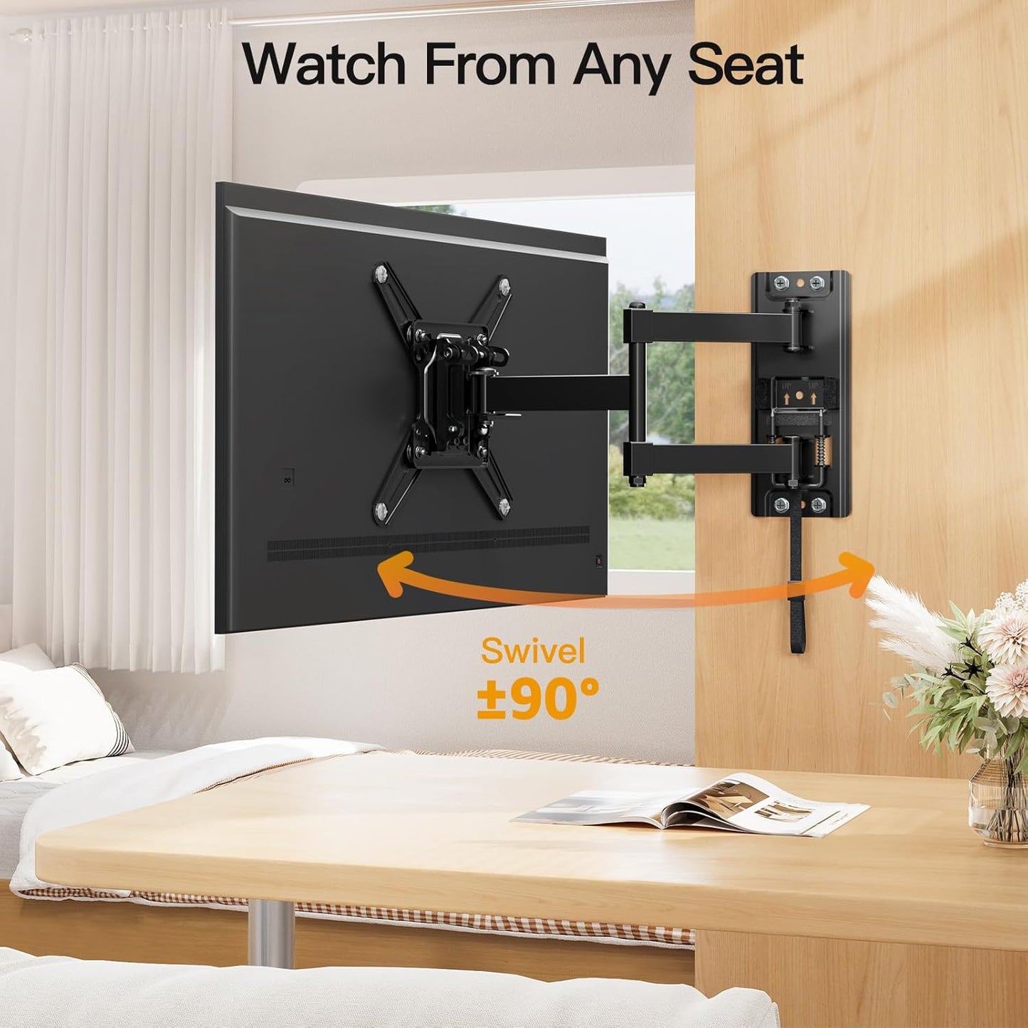 ELIVED RV TV Mount for Camper, Lockable RV TV Wall Mount for Most 13-43 Inch TVs, Full Motion Swivel and Tilt, Secure Lock for Trailer Motorhome Truck Boat, Max VESA 200x200mm, up to 33 LBS
