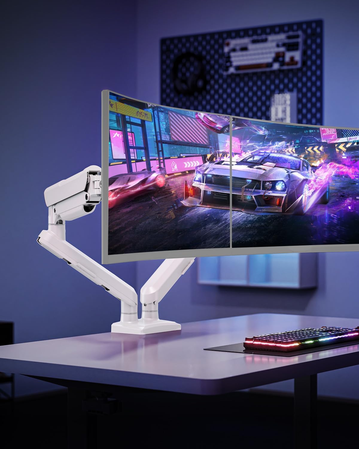ELIVED EV6012W Monitor Mount 2 Monitors for 13-32 Inch Screens, Screen Mount 2 Monitors Holds 2-9 kg Monitor with VESA 75/100 mm, Gas Spring Monitor Arm with Tilting, Swivelling, Rotating, White