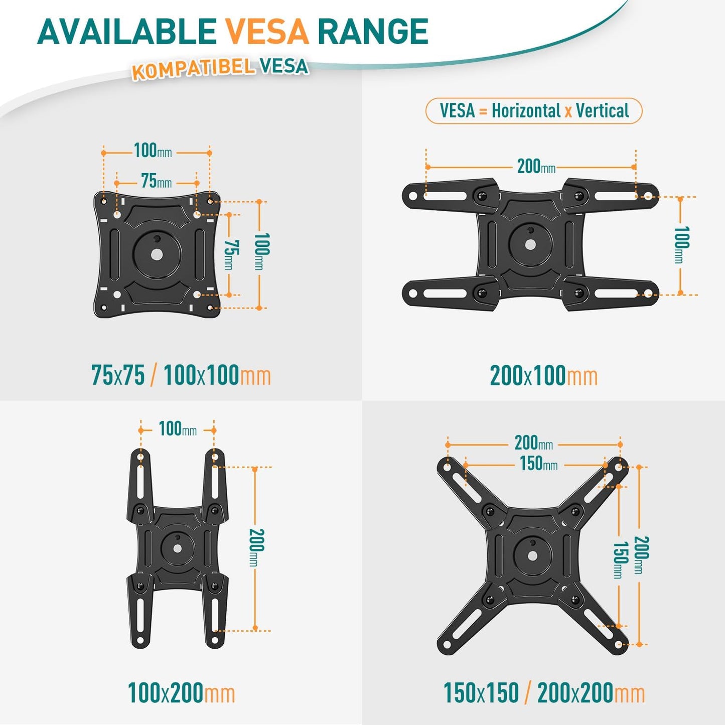 ELIVED EV012 TV Wall Mount Swivelling Tilting TV Wall Mount Extendible for Most 14-42 Inch LED, LCD, OLED TVs up to 15 kg with Max VESA 200 x 200 mm