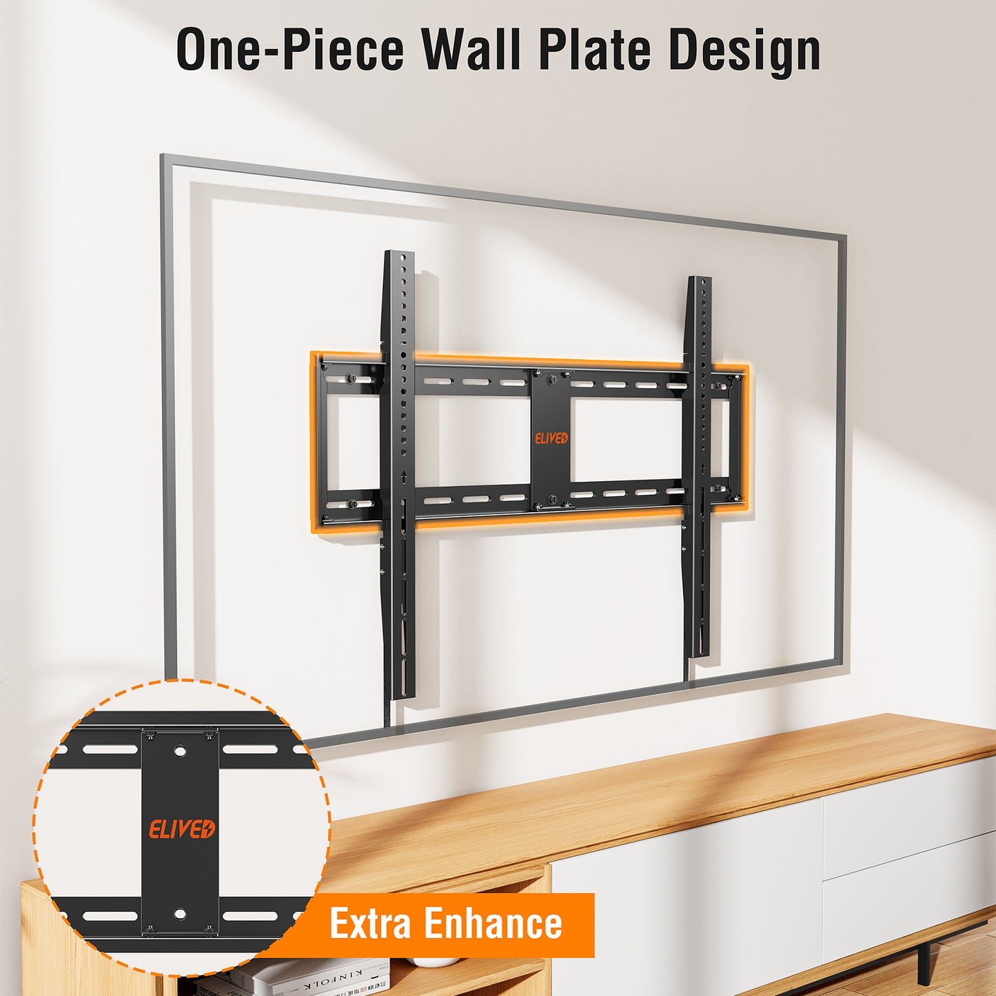 ELIVED Fixed TV Mount for Most 42-100 Inch Flat Screen tvs, Low Profile Wall Mount TV Bracket up to VESA 800x600mm and 199 lbs - Fits 16", 24", 32" Studs- Heavy Duty and Space Saving