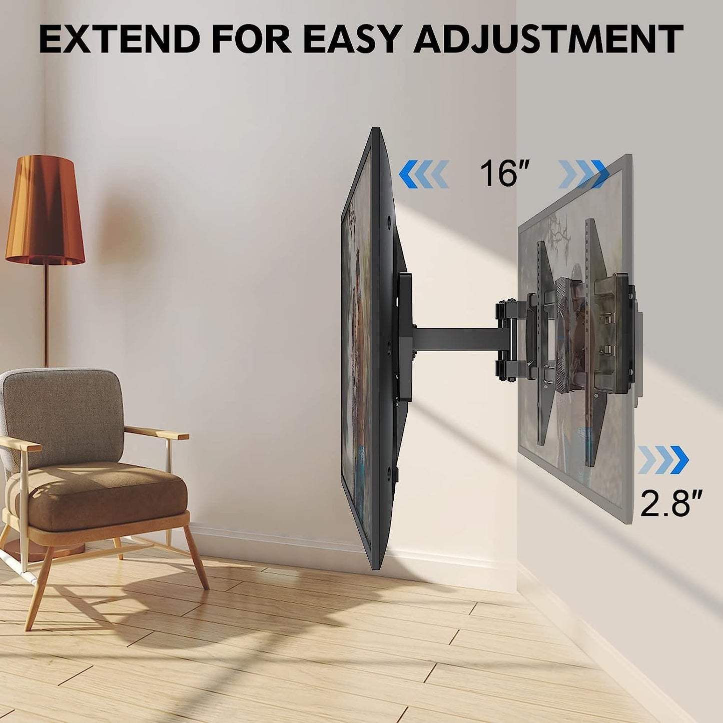 HOMOUNT Full Motion TV Wall Mount for Most 42-82 inch TVs, Wall Mount Bracket with Articulating Swivel and Tilt Fits 16" Stud, TV Mount Max VESA 600x400mm, Holds up to 100lbs