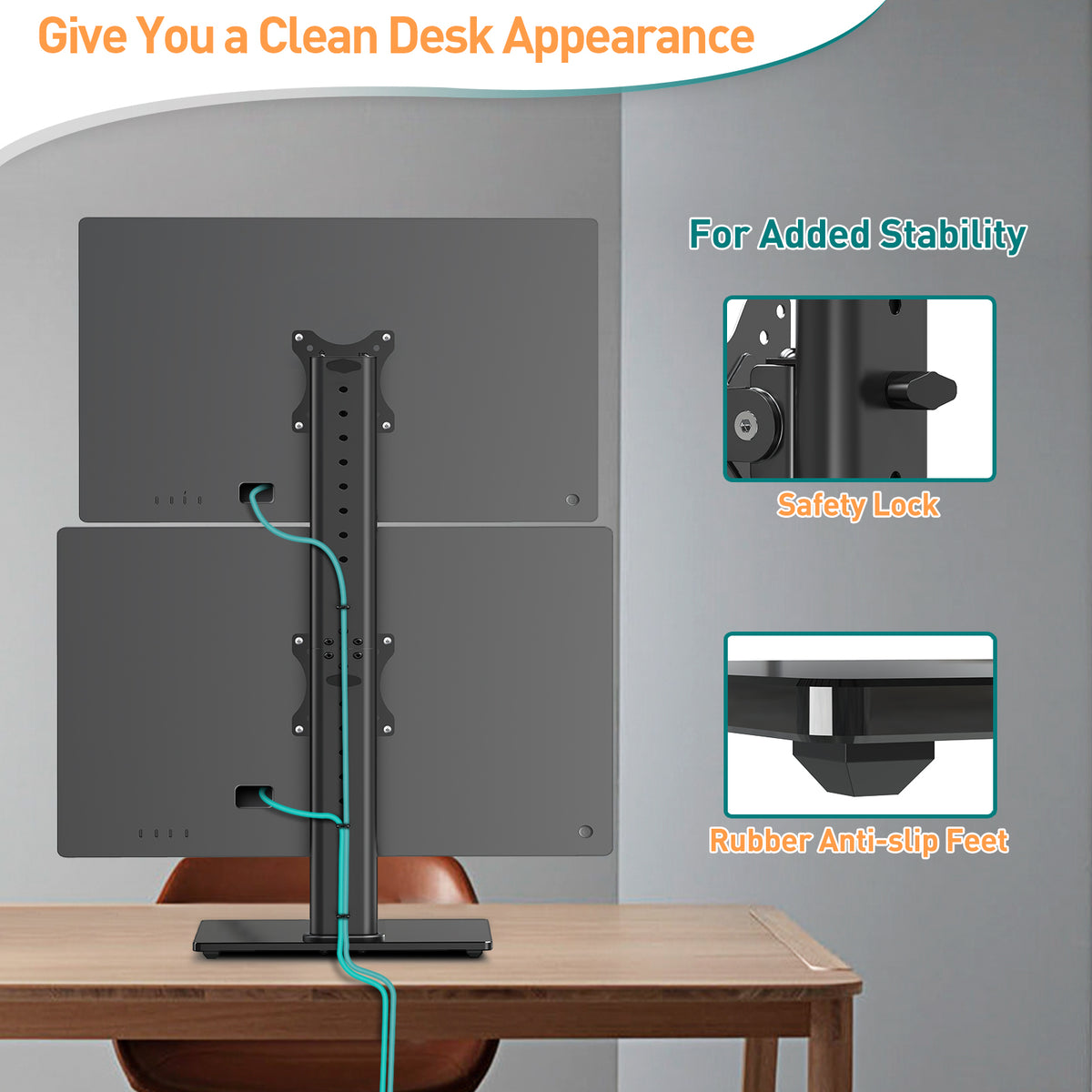ELIVED Vertical Dual Monitor Stand for 13-32 Inch Flat Curved Screens