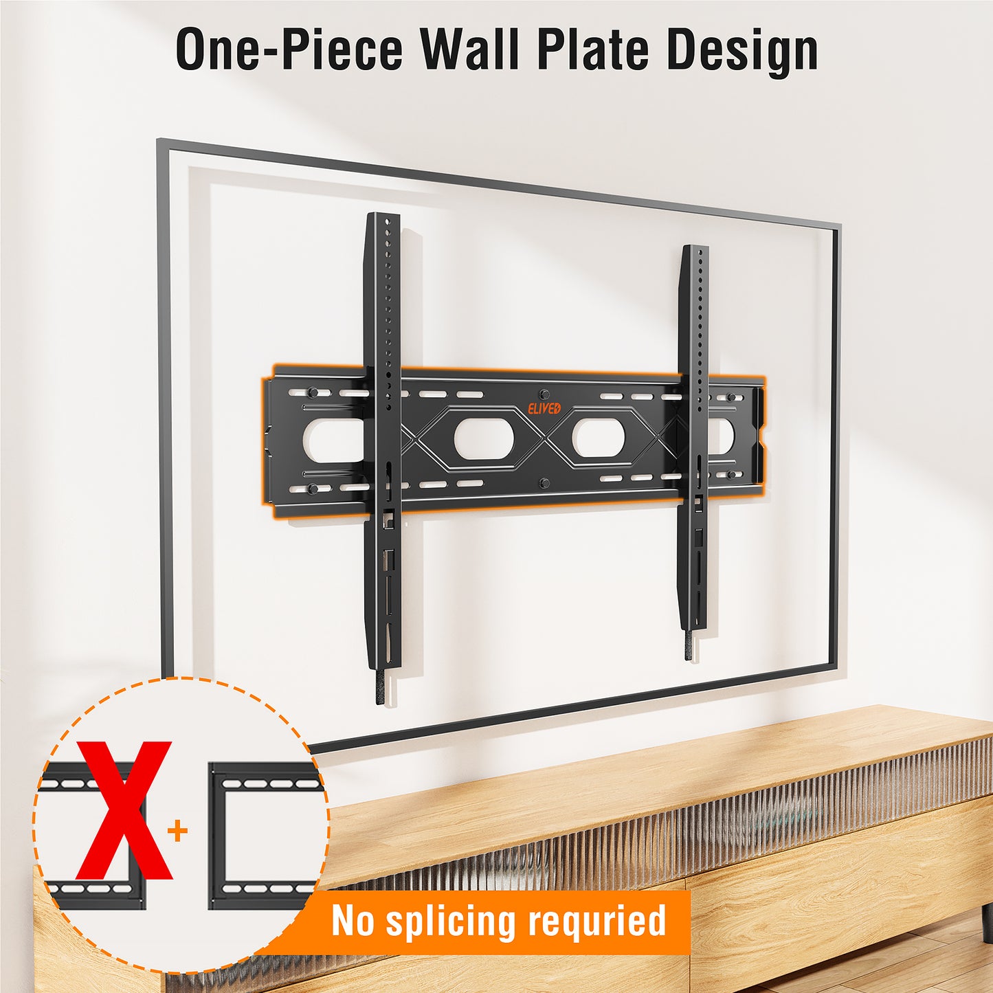 ELIVED Fixed TV Mount for Most 50-120 Inch Flat Screen tvs, Low Profile Wall Mount TV Bracket up to VESA 950x600mm and 220 lbs - Fits 16", 24", 32", 36" Studs- Heavy Duty and Space Saving