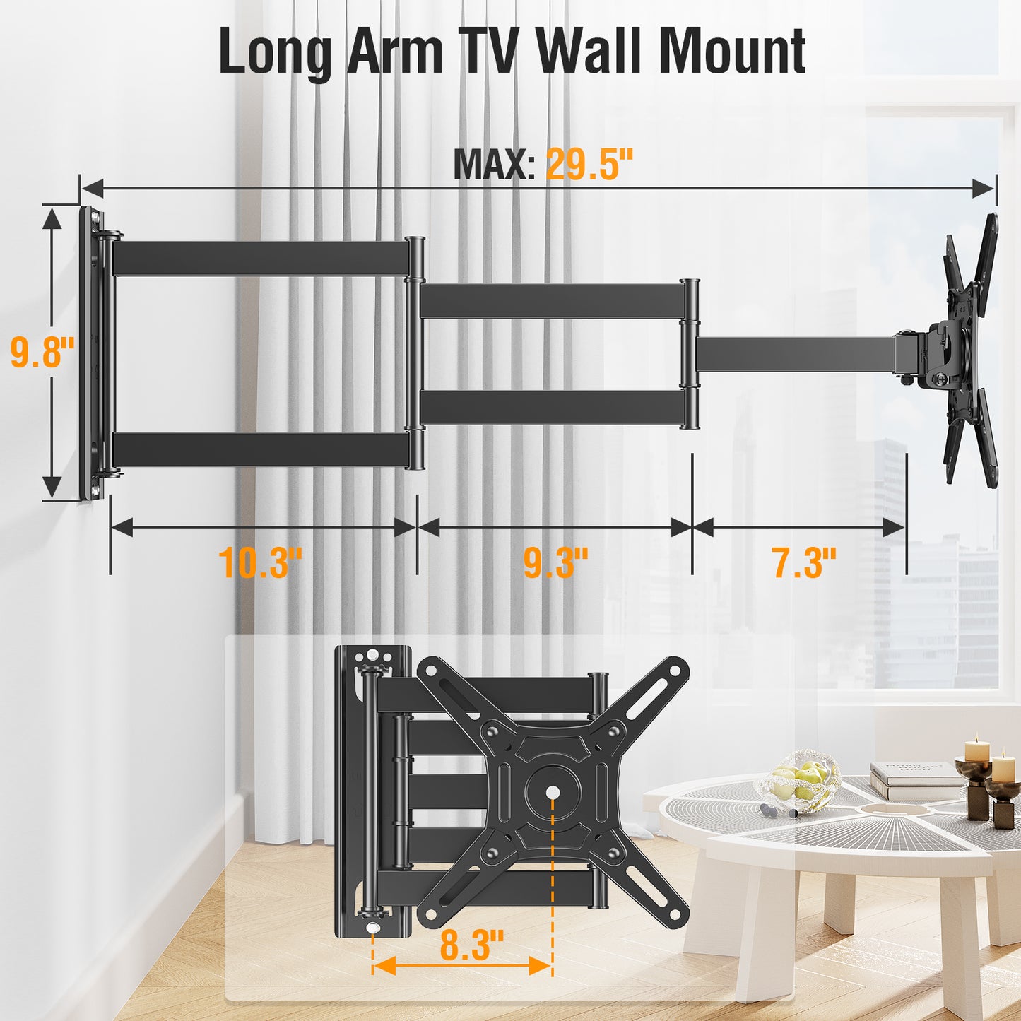 ELIVED Long Arm TV Wall Mount for Most 14-42 Inch tvs & Monitors, 29.5 Inch Long Extension TV Mount Swivel and Tilt, Full Motion Wall Mount Bracket Fit Max VESA 200x200mm, Holds up to 44 lbs.