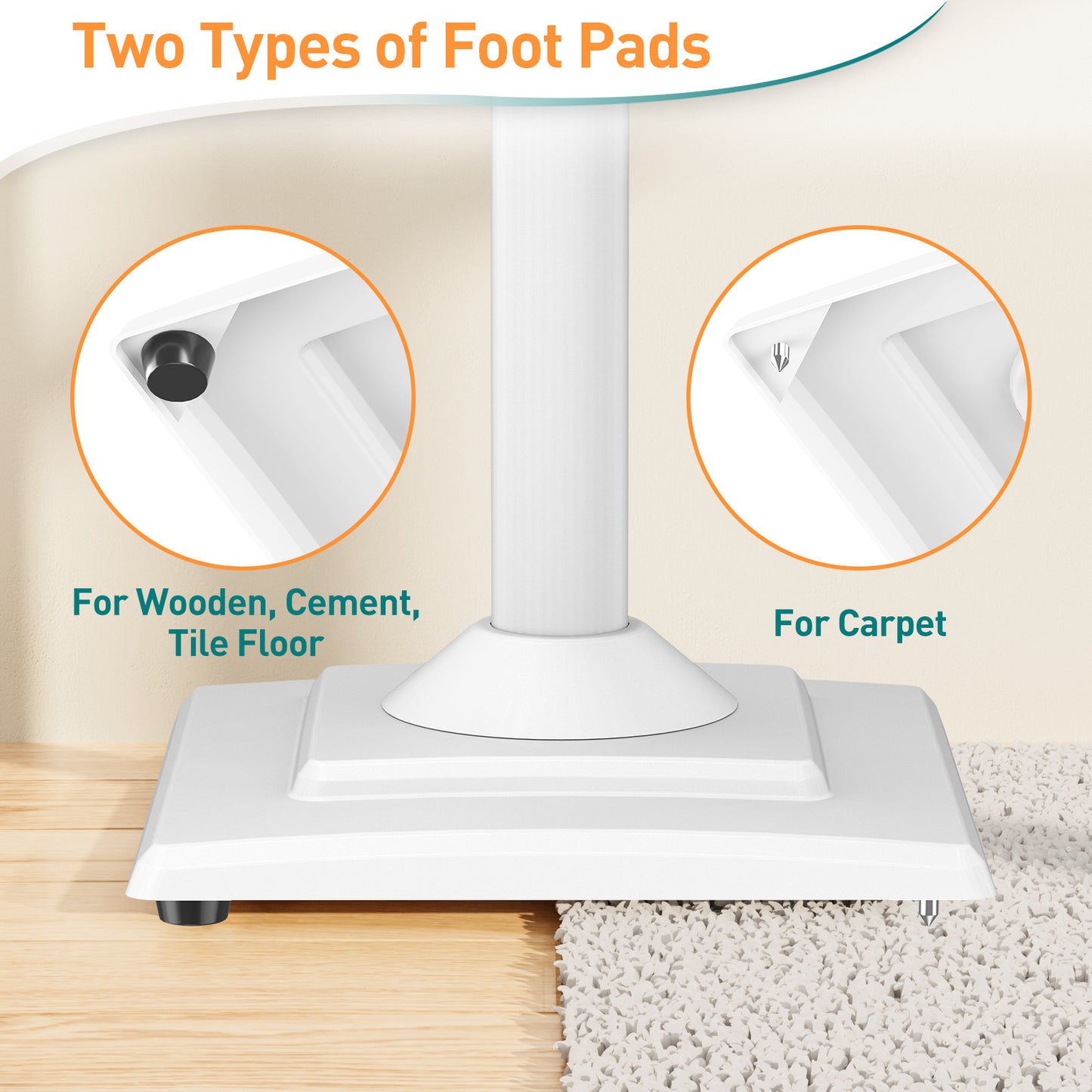 ELIVED Speaker Stands Height-Adjustable for Satellites up to 5 kg, Set of 2 Floor Stands, Universal Compatible with Samsung Sony, Holds Satellite & Small Bookshelf Speakers, White EV5032W