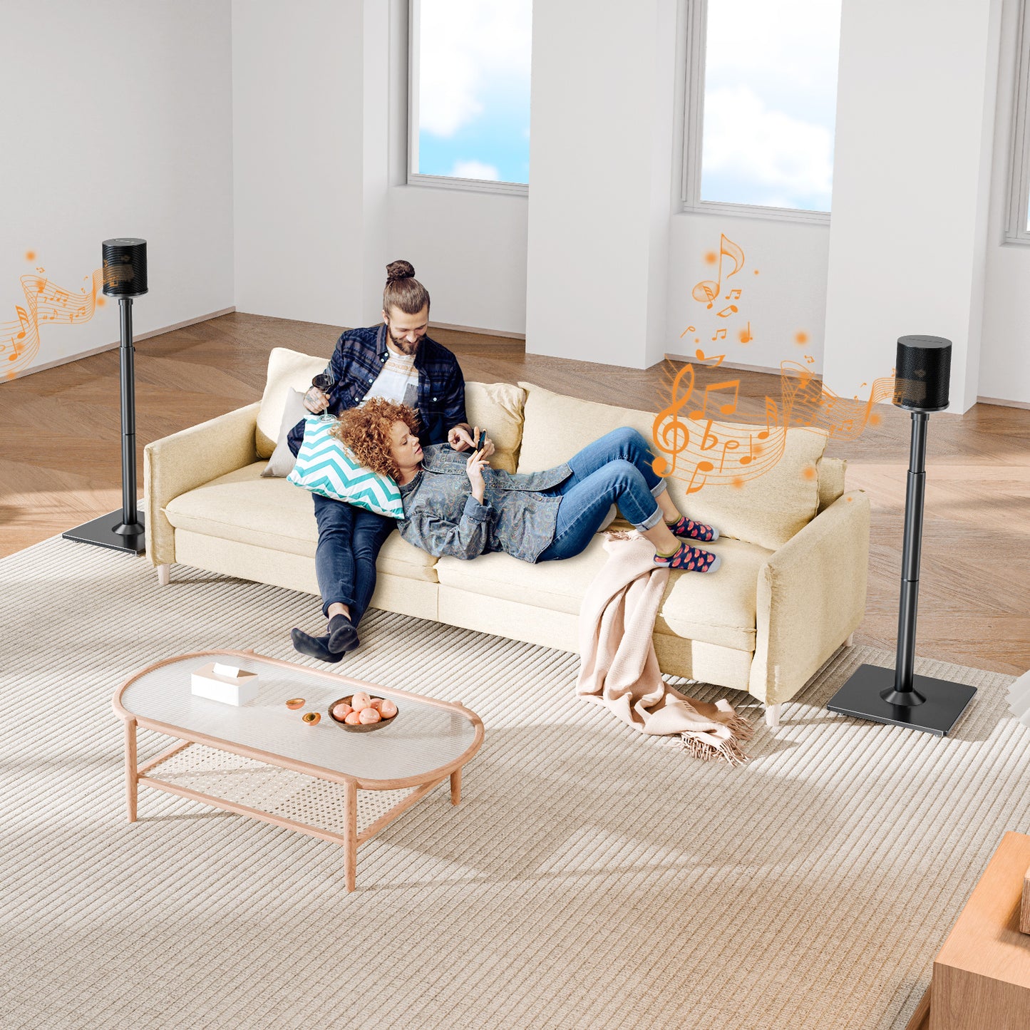 ELIVED Speaker Stands for Sonos Era 100 and Sonos One, One SL, Play:1, Height Adjustable 35"- 43.4" Speaker Stands Pair, Surround Sound Speaker Stand with Cable Management, 11 LBS Loading, YD5036