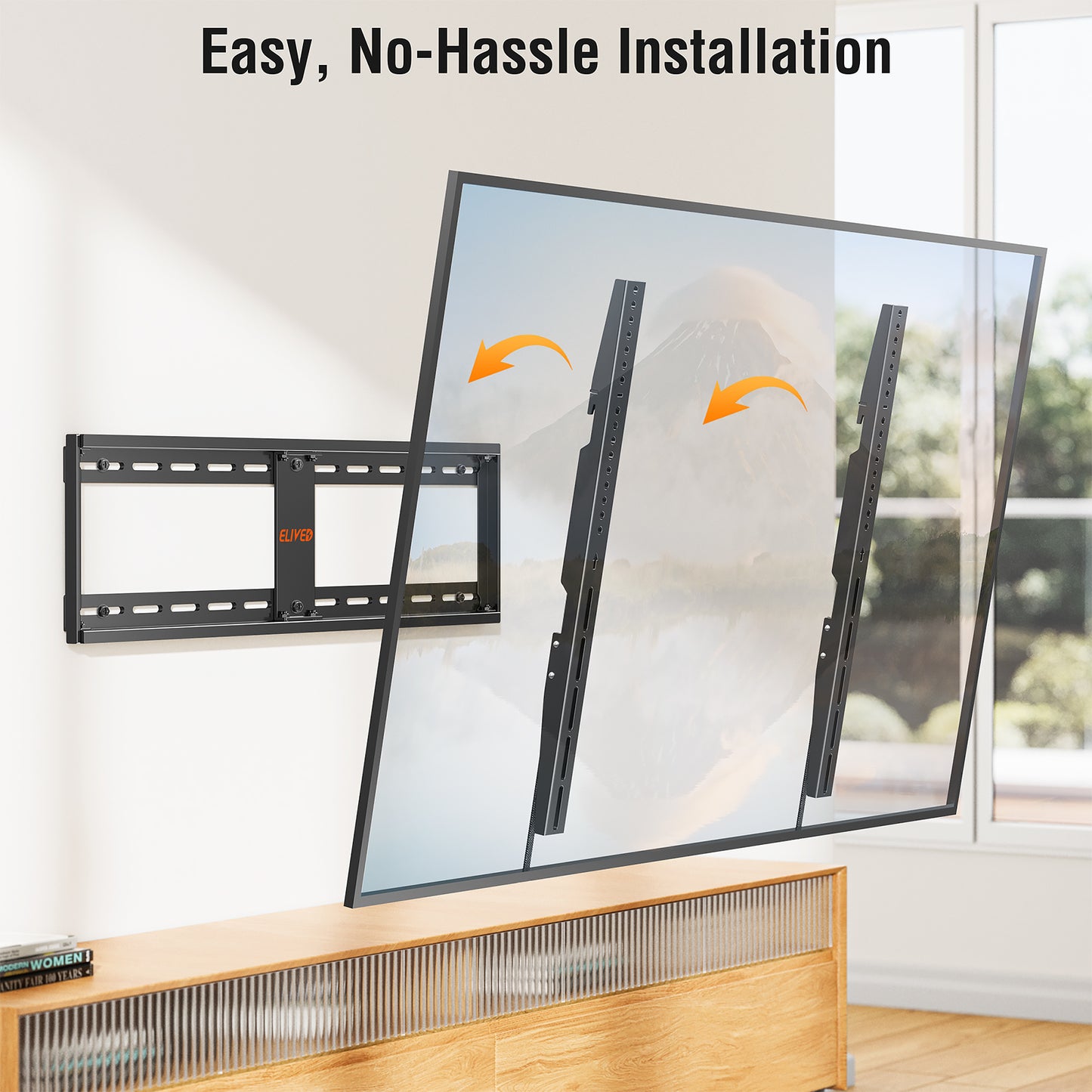 ELIVED Fixed TV Mount for Most 42-100 Inch Flat Screen tvs, Low Profile Wall Mount TV Bracket up to VESA 800x600mm and 199 lbs - Fits 16", 24", 32" Studs- Heavy Duty and Space Saving