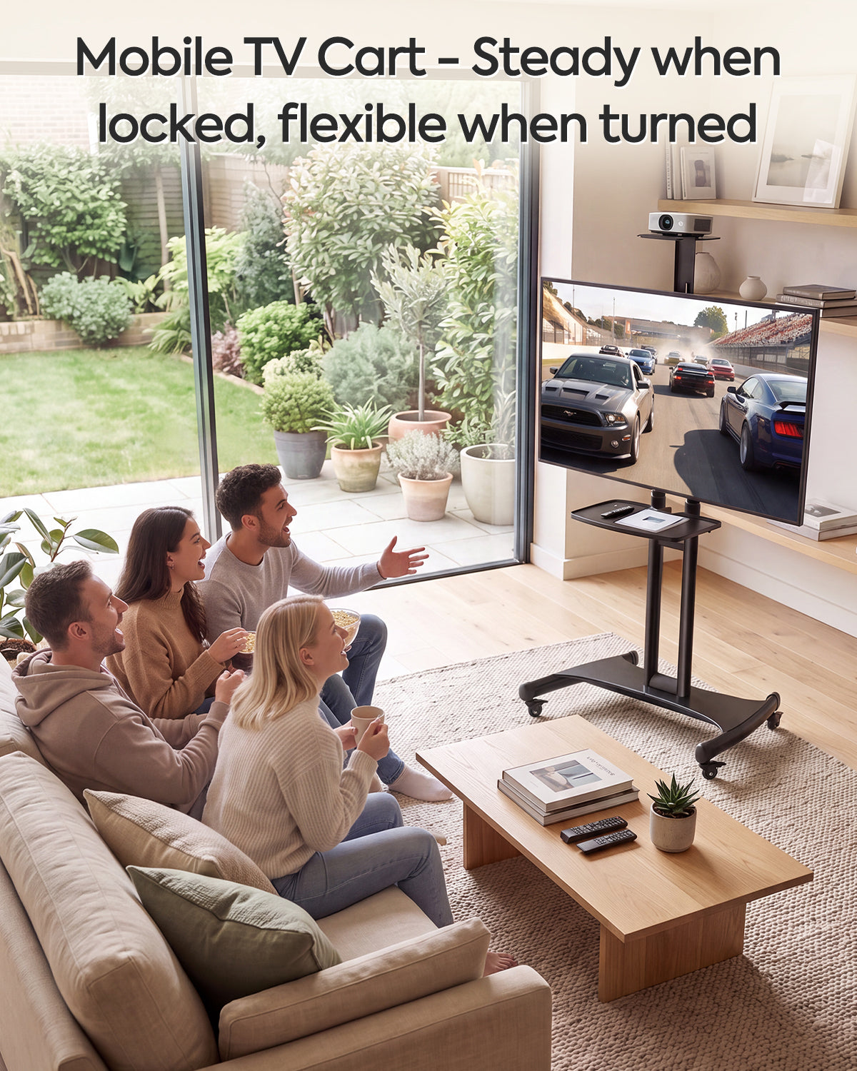ELIVED Heavy‑Duty Rolling TV Stand for 40‑85 Inch TV Holds up to 100 lbs| Mobile TV Cart with wide anti‑tip base, 10-step height adjustment, max VESA 600x400, AV‑webcam shelves, lockable 360° casters