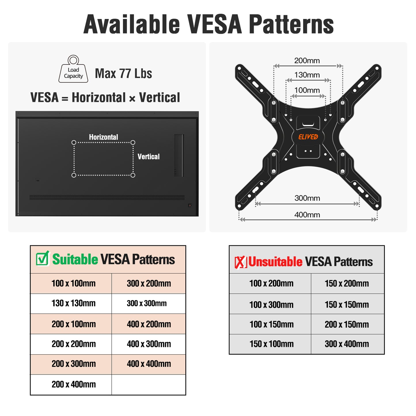 ELIVED Outdoor Pillar TV Mount for Most 26"-60" TVs, Column TV Mount Weatherproof for Gazebo Patio Pergola, No Drill tv Bracket Swivel and Tilt, Fits Multi-Shaped Poles, Max VESA 400x400mm, 77 Lbs.