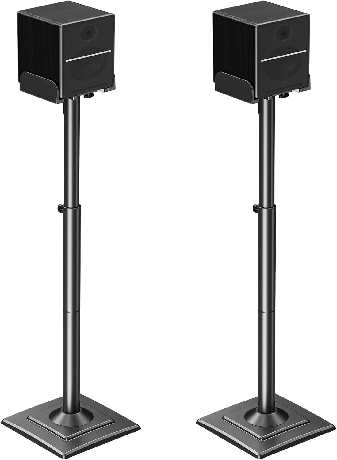 ELIVED Universal Lautsprecherständer höhenverstellbar, Boxenständer mit ausziehbare Auflagenplatte und interner Kabelkanal für Regallautsprecher, 5kg Tragkraf, 1 Paar EV5028