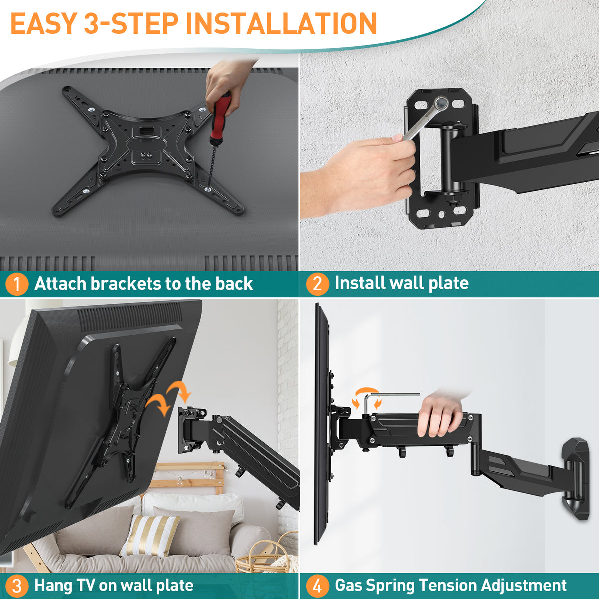 ELIVED Height Adjustable TV Wall Bracket for Most 23"-55" Flat/Curved TVs