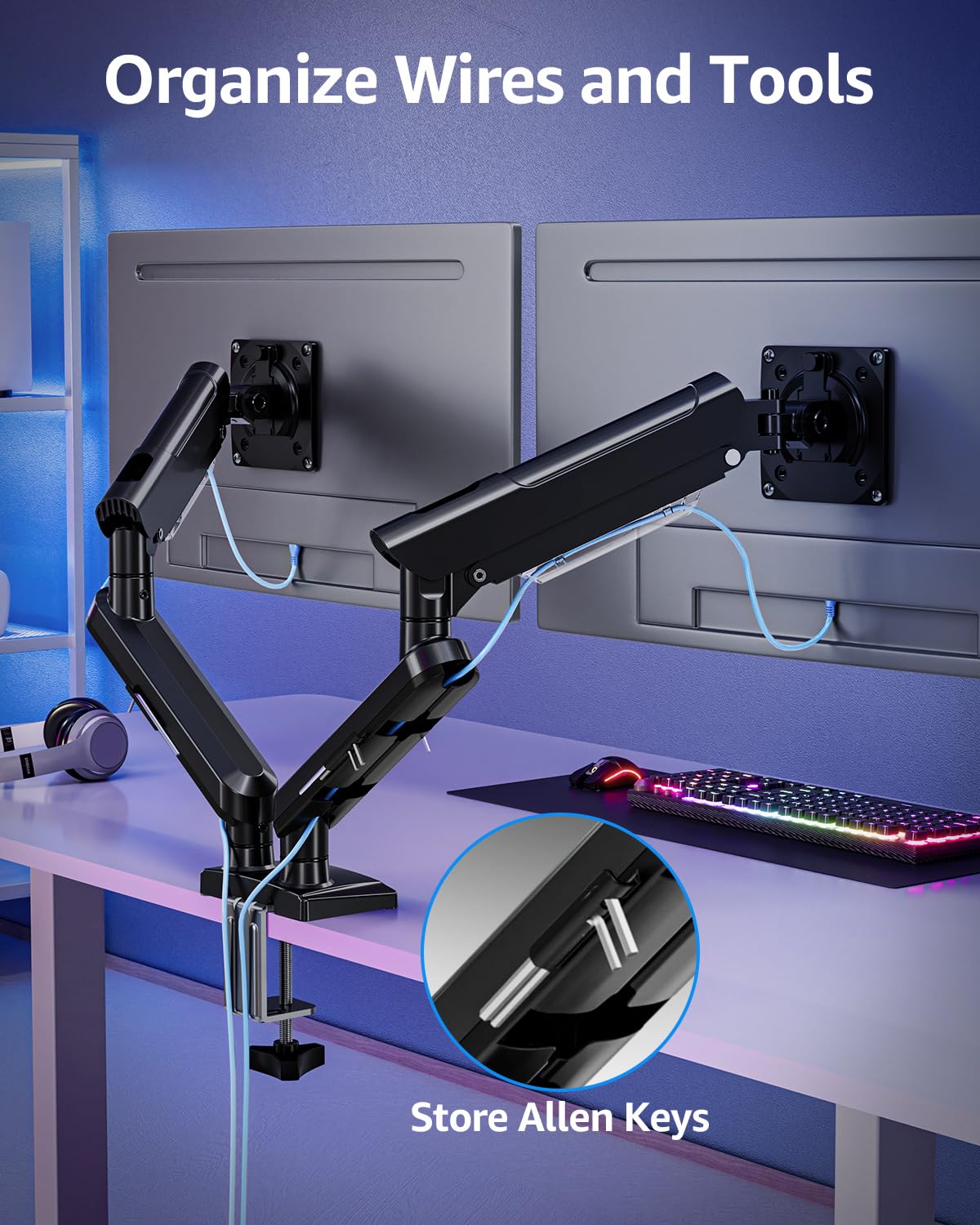 HOMOUNT Dual Monitor Mount for 13-32 inch Screens, Gas Spring Monitor Stand for 2 Monitor, Full Adjustable Monitors Desk Mount with C-Clamp&Grommet Base, Each Arm Holds Max 22 lbs