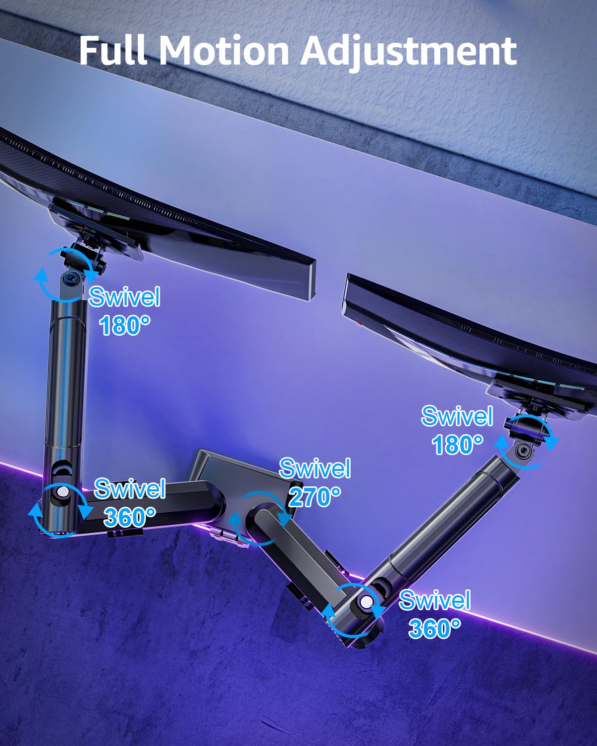 HOMOUNT Dual Monitor Mount for 13-32 inch Screens, Gas Spring Monitor Stand for 2 Monitor, Full Adjustable Monitors Desk Mount with C-Clamp&Grommet Base, Each Arm Holds Max 22 lbs