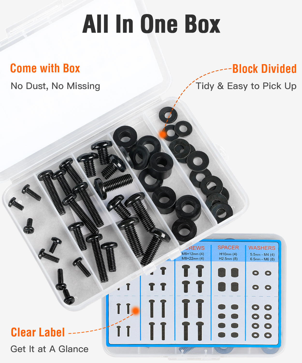 ELIVED Universal TV Mounting Hardware Kit with Box, M4 M6 M8 Screws and Washers Spacers, Replacement Screws Set for Most Flat Curved TV Monitors, YD9041