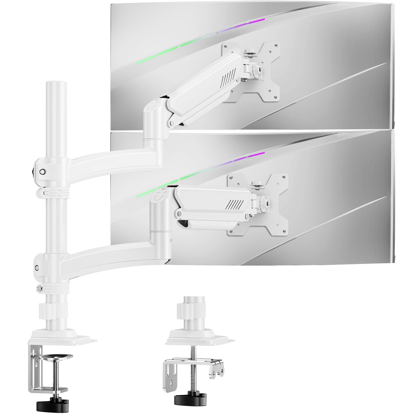 ELIVED Monitor Halterung 2 Monitore für 13-32" Bildschirme, Monitor Arm hält 2-10 kg Monitor mit VESA 75/100mm, Höhenverstellbare Dual Monitorarm mit Neigbar, Schwenkbar, Drehbar, Weiß, EV6034W