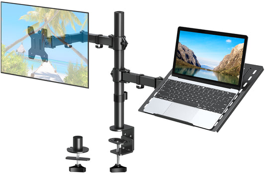 ELIVED Monitor Halterung mit Laptop Arm für die meisten 13-27 Zoll LCD LED Bildschirme und bis zu 15,6 Zoll Notebooks, VESA 75x75-100x100mm, EV024