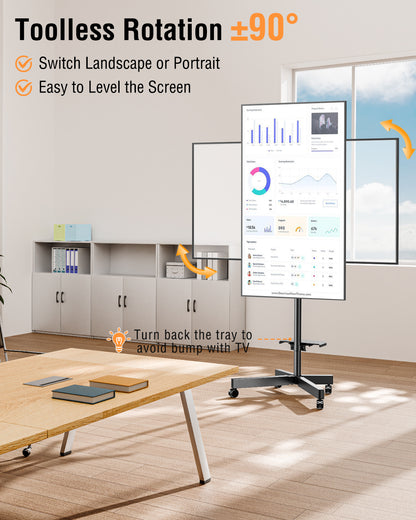 ELIVED Rolling TV Stand for Most 23"-60" TVs, Mobile TV Cart 90° Rotation Landscape to Portrait, Height Adjustable Floor TV Stand with Extendable Base, Max VESA 400x400mm, Up to 77 Lbs, YD2114B