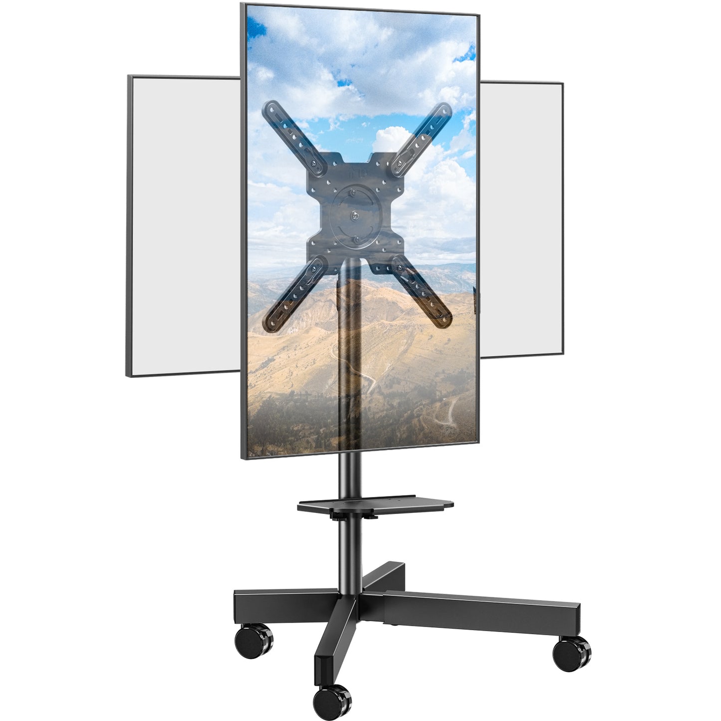 ELIVED Mobile TV Stand on Wheels, for 23-60 Inch TVs, Tilt Height Adjustable Rolling TV Trolley with Media Shelf, Holds up to 35kg, Max Vesa 400x400mm, 90° Rotation Landscape to Portrait, EV2114B