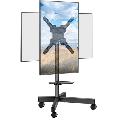 ELIVED Mobile TV Stand on Wheels, for 23-60 Inch TVs, Tilt Height Adjustable Rolling TV Trolley with Media Shelf, Holds up to 35kg, Max Vesa 400x400mm, 90° Rotation Landscape to Portrait, EV2114B