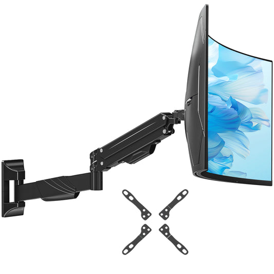 ErgoFocus Monitor Wall Mount for Max 43", Premium Single Wall Monitor Mount Holds up to 33.1lbs Ultrawide Computer Screen, Height Adjustable Full Motion Gas Springcore Vesa Wall Mount, Max 200x200mm