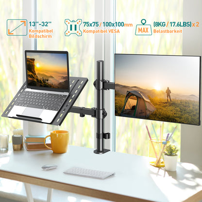 ELIVED Monitor Halterung mit Laptop Arm für die meisten 13-27 Zoll LCD LED Bildschirme und bis zu 15,6 Zoll Notebooks, VESA 75x75-100x100mm, EV024