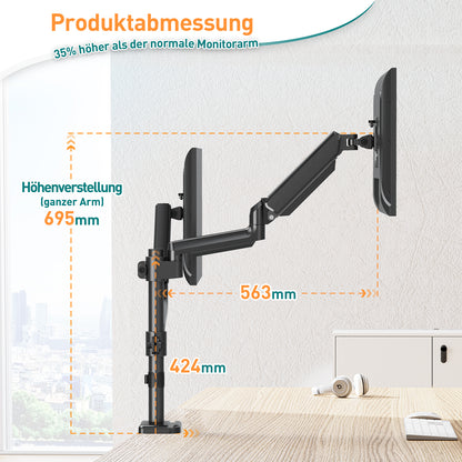 ELIVED Monitor Halterung 2 Monitore für 13-32 Zoll Bildschirme mit VESA 75/100, Gasdruckfeder 2 Monitorhalterung, Drehbar 360°, 9kg/Arm, Höhenverstellbar Monitor Arm EV6032