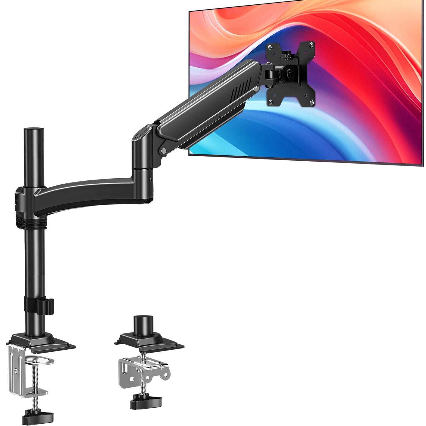 ELIVED Taller Monitor Stand Long Arms for 13-32 inch Screens, Height Adjustable, VESA 75/100mm, Single Monitor Arm Desk Mount with Tilt Swivel Rotation, Up to 10KG, Black, EV6033B