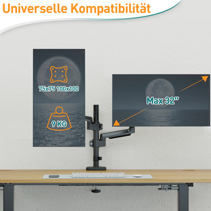 ELIVED Monitor Halterung 2 Monitore für 13-32 Zoll Bildschirme mit VESA 75/100, Gasdruckfeder 2 Monitorhalterung, Drehbar 360°, 9kg/Arm, Höhenverstellbar Monitor Arm EV6032