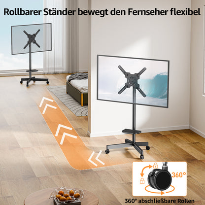 ELIVED TV Ständer Rollbar für 23-60 Zoll Fernseher bis zu 35kg, Max VESA 400x400mm, TV Standfuss mit Rollen Höhenverstellbar 90° Drehung Bodenständer EV2114B