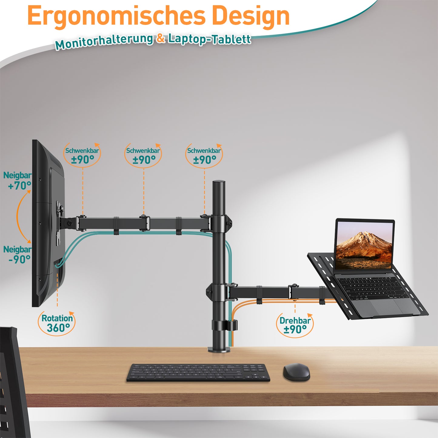 ELIVED Monitor Halterung mit Laptop Arm für die meisten 13-27 Zoll LCD LED Bildschirme und bis zu 15,6 Zoll Notebooks, VESA 75x75-100x100mm, EV024