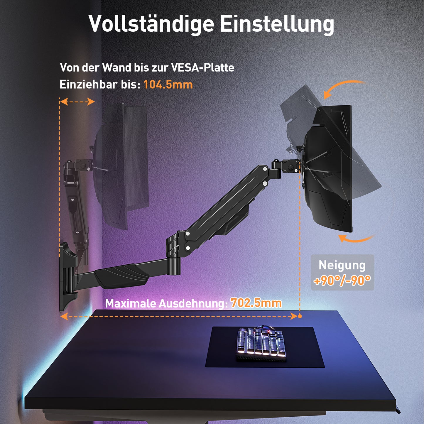ELIVED Monitor Wandhalterung für Max. 43 Zoll Ultrawide Bildschirme bis zu 15kg, VESA 75/100/200mm, Heavy Duty Monitor Halterung Wand, Höhenverstellbar Gasdruckfeder Monitor arm EV3421B