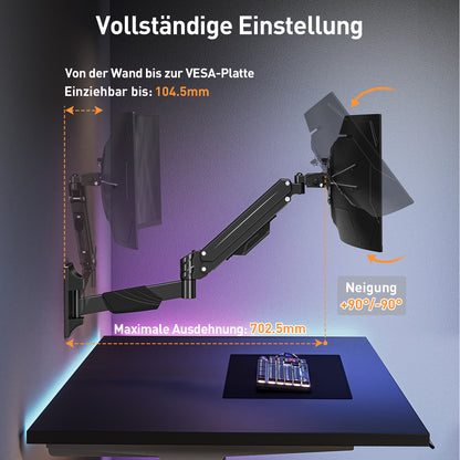 ELIVED Monitor Wandhalterung für Max. 43 Zoll Ultrawide Bildschirme bis zu 15kg, VESA 75/100/200mm, Heavy Duty Monitor Halterung Wand, Höhenverstellbar Gasdruckfeder Monitor arm EV3421B