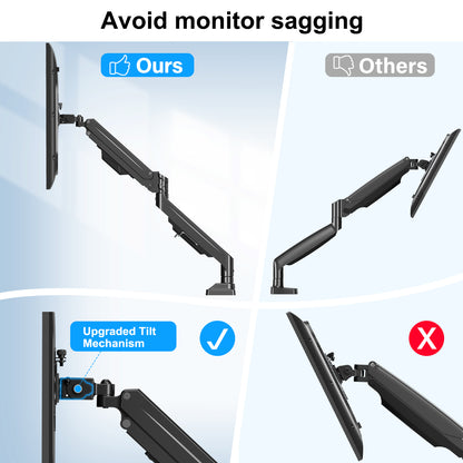 ErgoFocus Dual Monitor Mount for Screens up to 43", Heavy Duty Ultrawide Dual Monitor Arm Holds 2.2-33lbs Each, Premium Gas Spring Adjustable Computer Monitor Stand for 2 Monitors, VESA Desk Mount