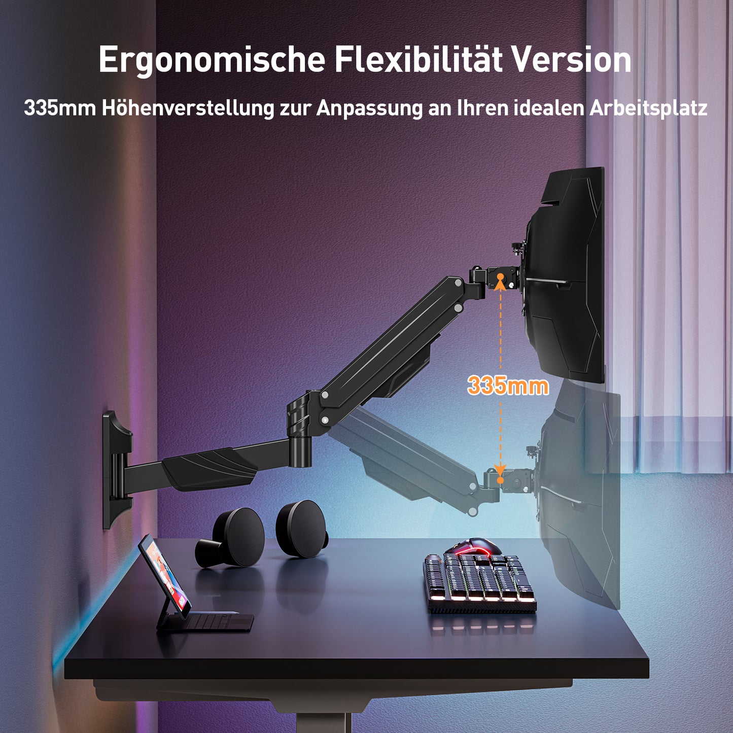 ELIVED Monitor Wandhalterung für Max. 43 Zoll Ultrawide Bildschirme bis zu 15kg, VESA 75/100/200mm, Heavy Duty Monitor Halterung Wand, Höhenverstellbar Gasdruckfeder Monitor arm EV3421B