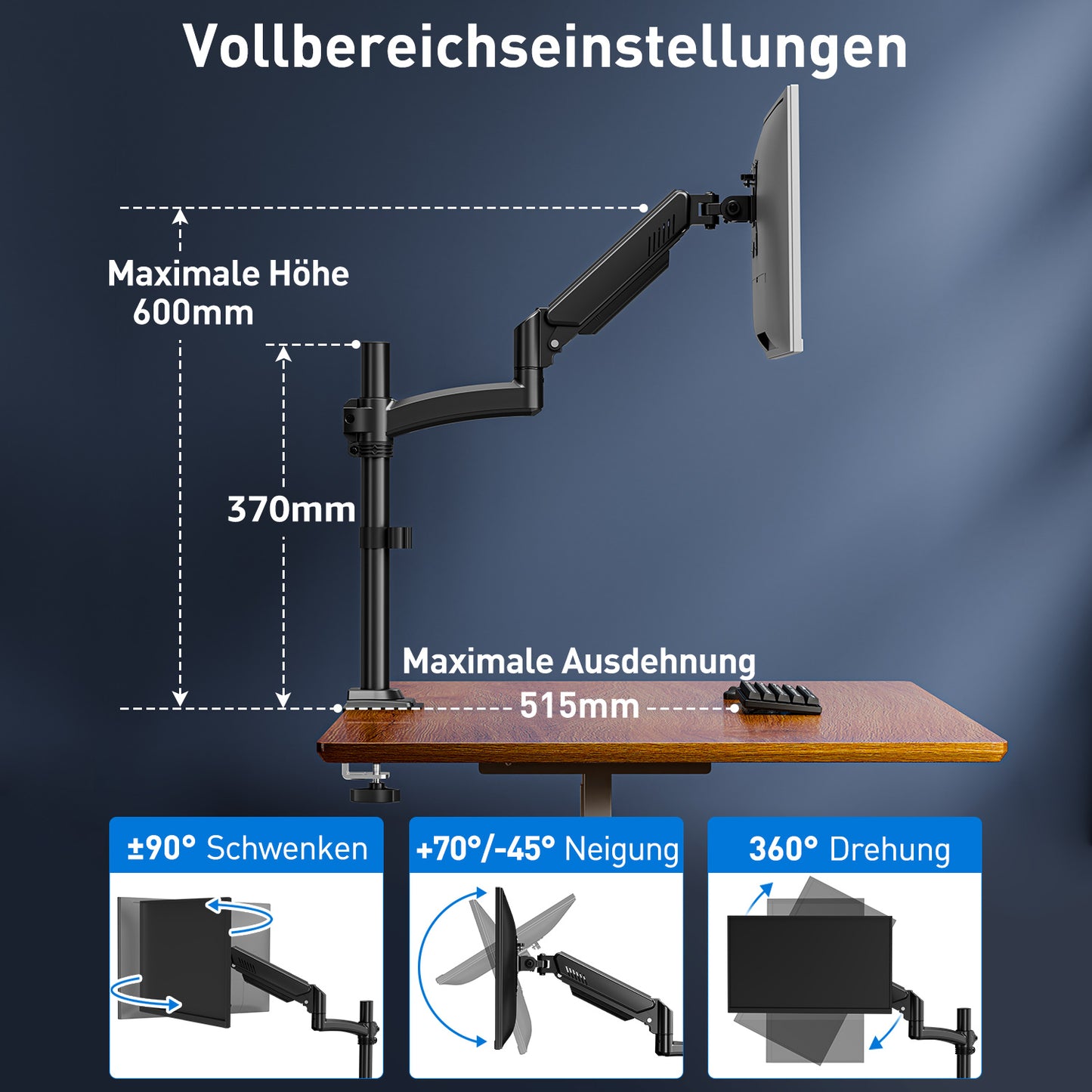 ELIVED Monitor Halterung für 13-32" Bildschirme, Gasfeder Monitor Arm hält 2-10 kg Monitor mit VESA 75/100mm, Höhenverstellbare Einarmig Monitorhalterung mit Neigbar, Schwenkbar, Drehbar, EV6033B