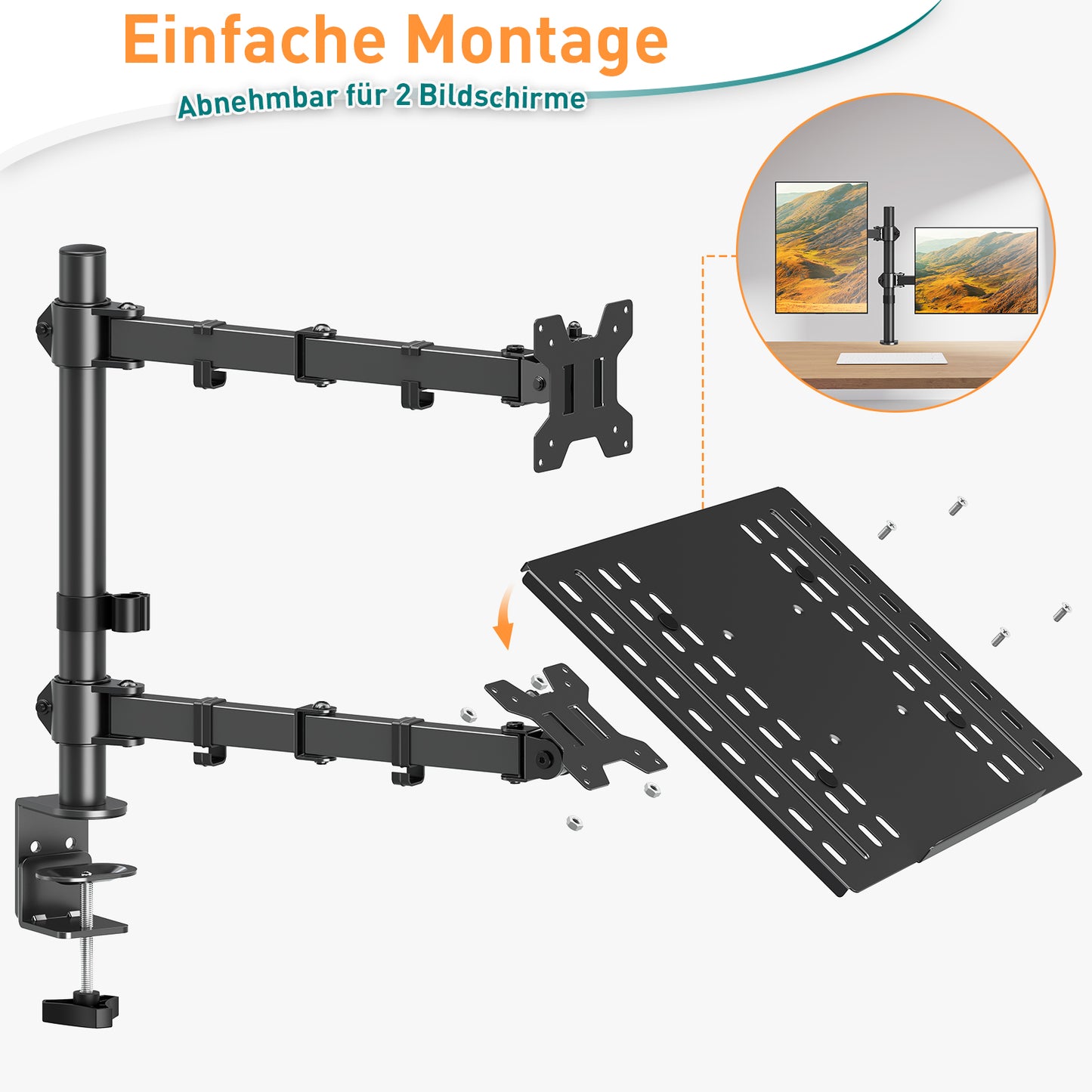 ELIVED Monitor Halterung mit Laptop Arm für die meisten 13-27 Zoll LCD LED Bildschirme und bis zu 15,6 Zoll Notebooks, VESA 75x75-100x100mm, EV024