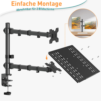 ELIVED Monitor Halterung mit Laptop Arm für die meisten 13-27 Zoll LCD LED Bildschirme und bis zu 15,6 Zoll Notebooks, VESA 75x75-100x100mm, EV024
